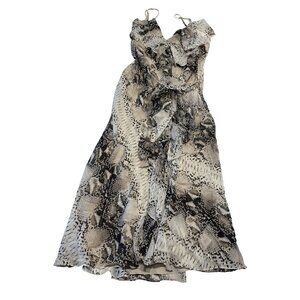 Haute Hippie Snake Print Ruffle Trim Sleeveless Midi Dress Women's Medium M
